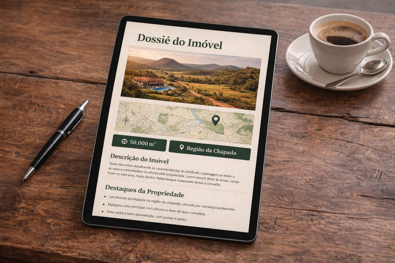 Tablet mostrando o card de um imóvel