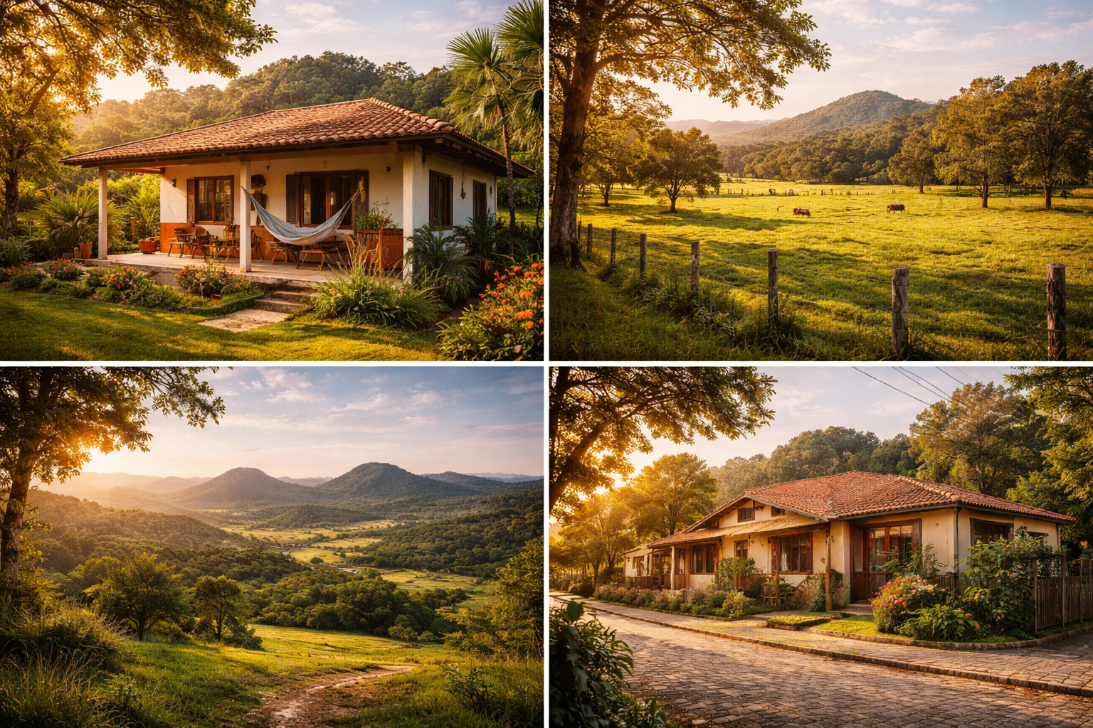 Montagem de casas e sítios em destaque