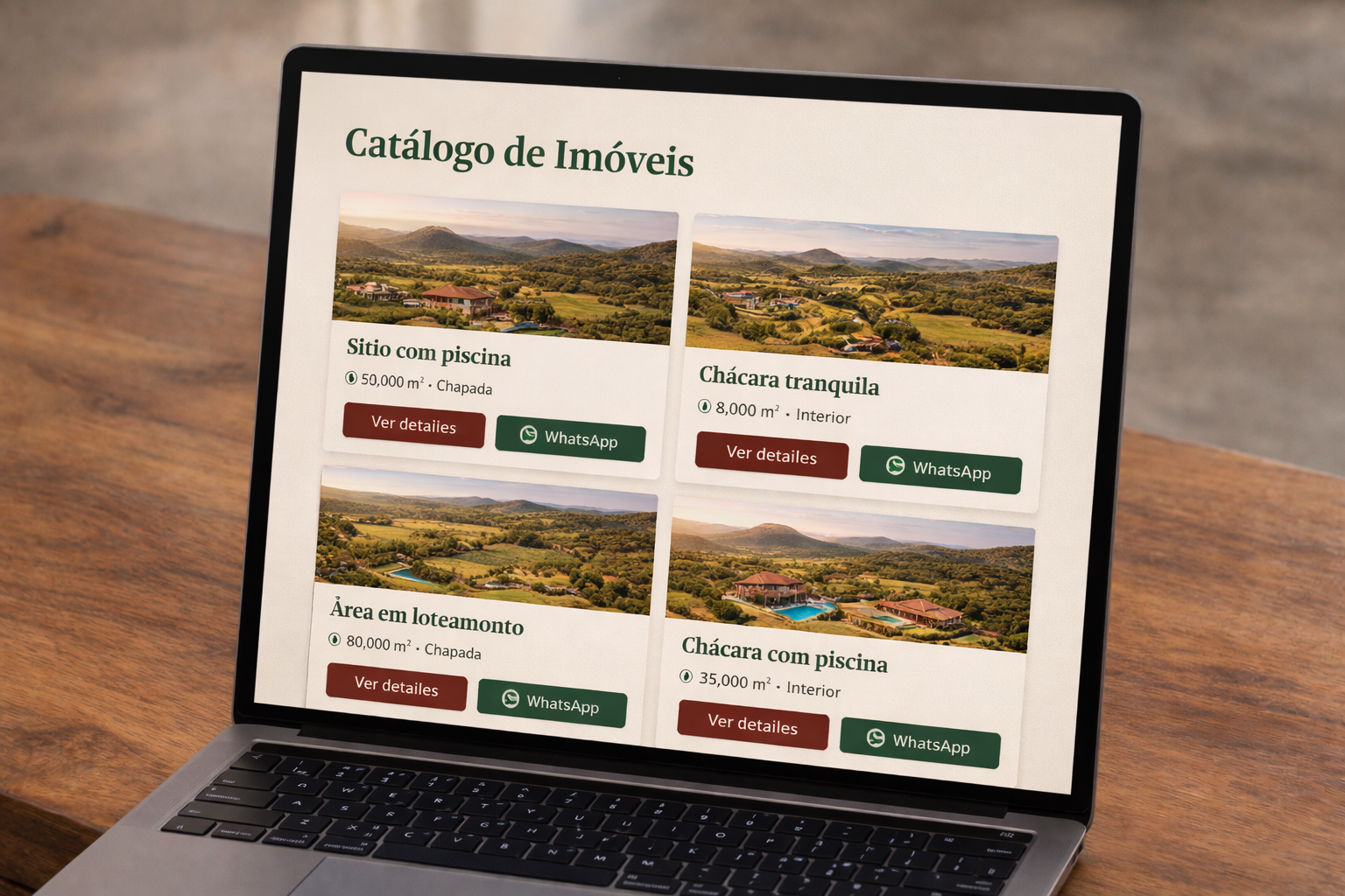 Catálogo de imóveis em tela de computador e celular