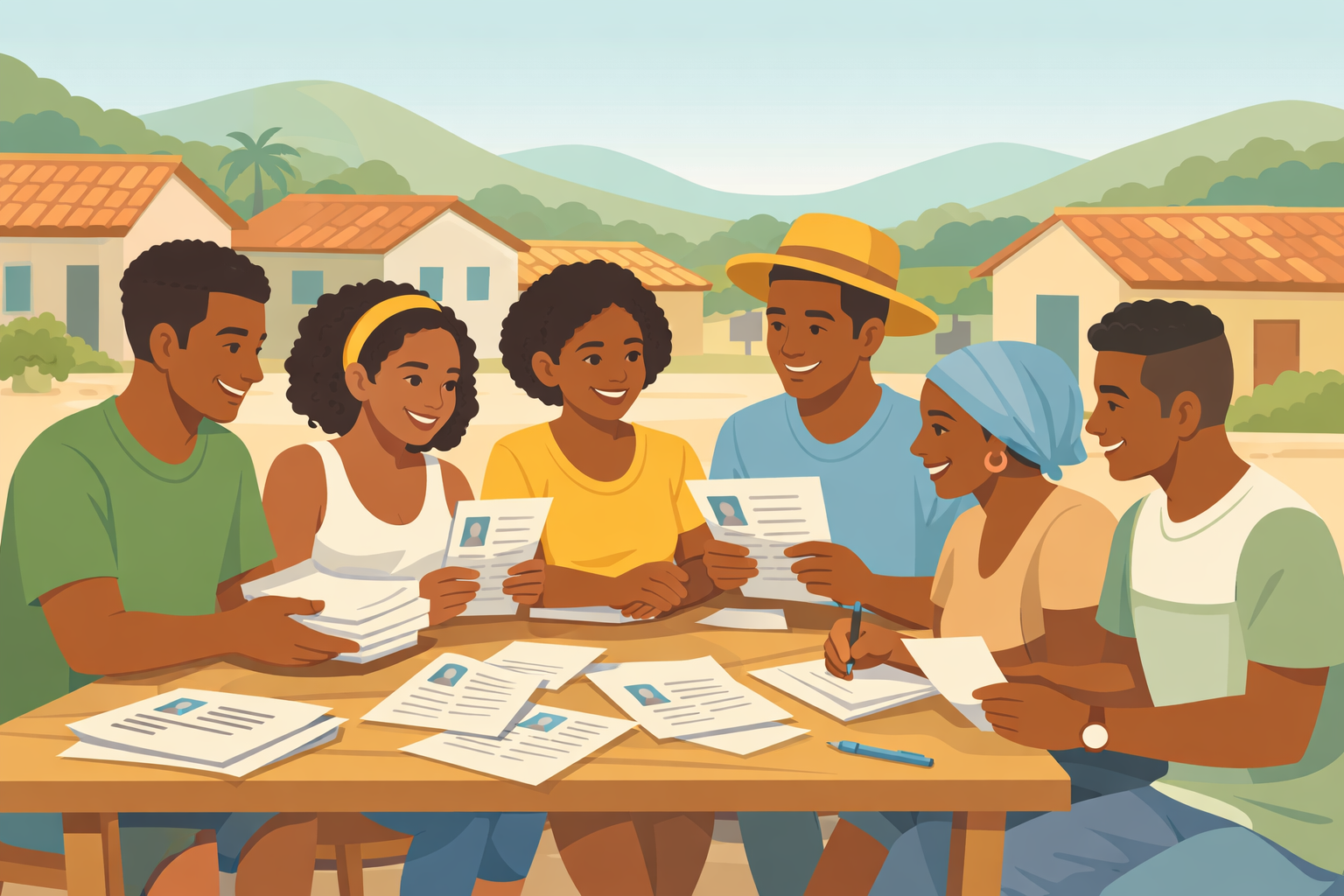 Moradores da região organizando seus currículos